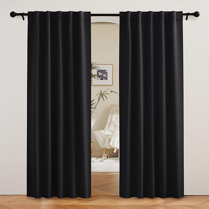 RYB HOME Blackout Curtains 80 inches Long Thermal Insulating Large Window Curtains for Living Room Bedroom Dining Home Office Backdrop, Black, W 42 x L 80 per Panel, 2 Panels