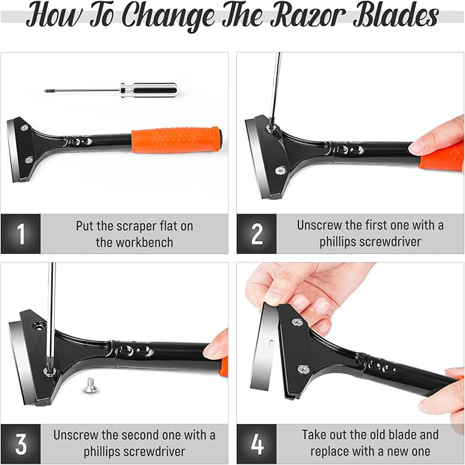 DIYSELF Razor Blade Scraper, Floor Scraper, Scraper Tool for Cleaning, Glass Scraper for Windows, Tile, Stove Top, Cooktop, Oven, Aquarium, Paint, Decal, Inspection Sticker, Gum, Glue Remover
