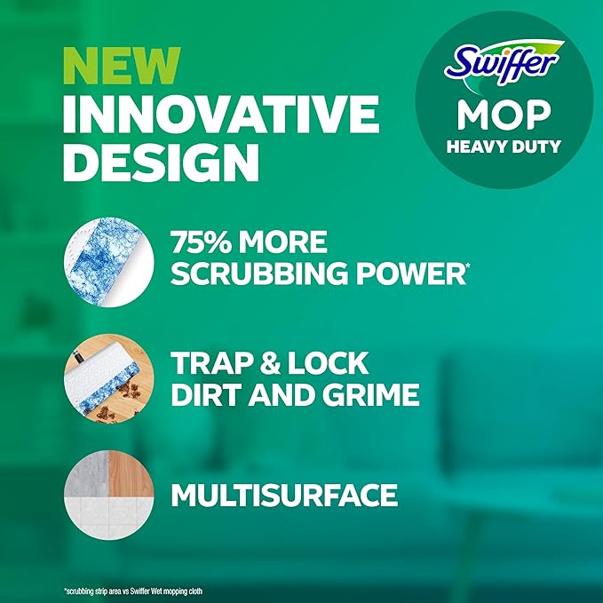 Swiffer Sweeper Pet Heavy Duty Multi-Surface Wet Cloth Refills for Floor Mopping and Cleaning, Fresh scent, 16 count, Pack of 2
