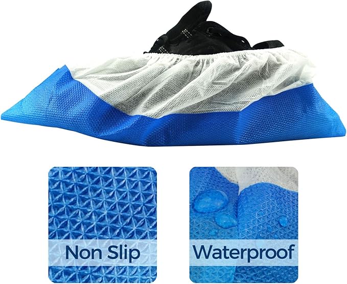 OhanaPro Premium Disposable Non Slip Boot & Shoe Covers - Pack of 50 - Waterproof Double Layer Bottom - Extra Thick, Durable, Recyclable - One Size Fits Most