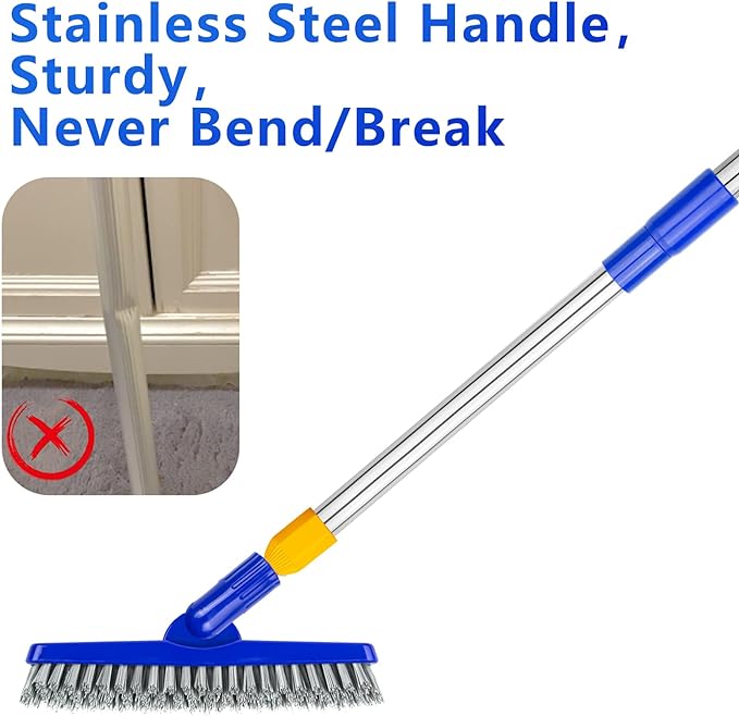 ITTAHO 2 Pack Grout Brush with Long Handle, 56.5'' Swivel Grout Cleaning Brush,V-Shape Grout Scrub Brush, Extendable Handle Grout Cleaner Brush for Tile Floors，Bathroom,Baseboard,Shower,Corner