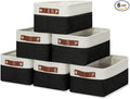 HNZIGE Small Storage Baskets (6 Pack) - Fabric Bins with Leather Handles, Foldable for Organizing (Black&White, 11.8" x 7.8" x 5.1")