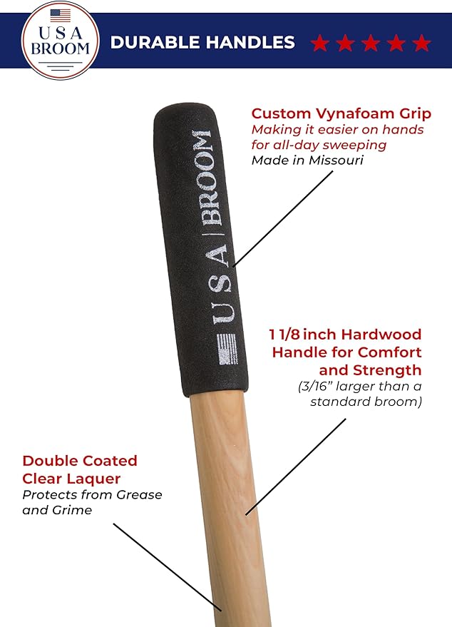 USA Broom 36" Everyday Sweep Indoor/Outdoor Push Broom with 60" Handle. Ideal for Garages & Shops. Durable American Made Steel Brackets-All Stainless Steel Hardware. No Plastic. 100% Made in The USA.