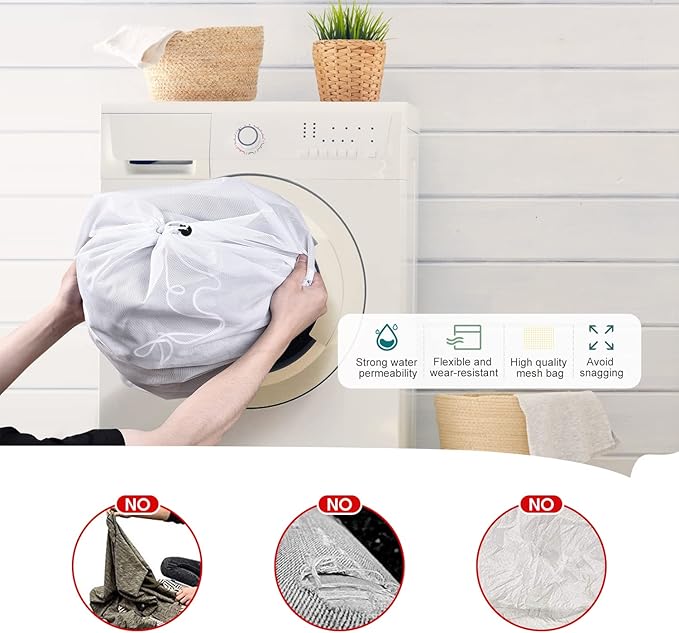 OTraki 2 Pack Mesh Laundry Bag, 20x24 Inch Heavy Duty Laundry Fine Mesh Bags Dirty Clothes Drawstring Laundry Wash Bag Delicates Net Storage Travel Bag Machine Washable for College Home Dorm White
