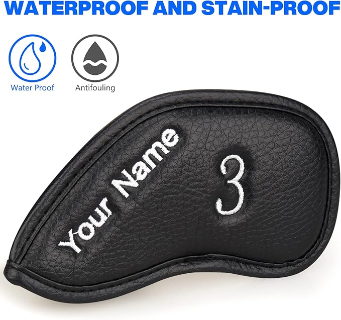CRAFTSMAN GOLF 12pcs or 1pc Thick Synthetic Leather Golf Iron Head Covers Set Headcover Fit All Brands Callaway Ping Taylormade Cobra Etc. Also Custom Name