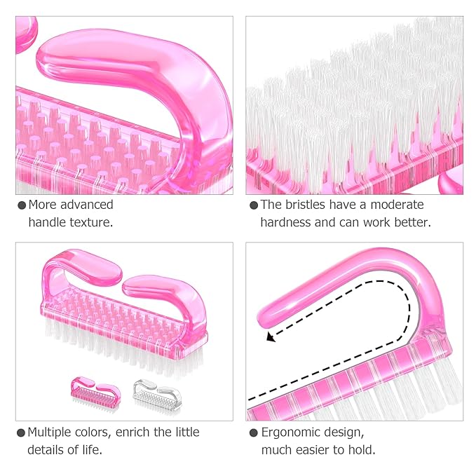 Handle Grip Nail Brush, Hand Fingernail Brush Cleaner Scrubbing Kit Pedicure for Toes and Nails Men Women (4 Pack)