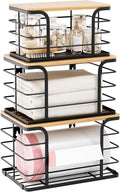 3 Pack Stackable Pantry Organizer,Stainless Steel Trash Bag Holder Dispenser,Kitchen Storage Organization for Kitchen Counter Sink,Laundry Room,Pantry, Black