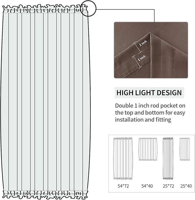 DWCN French Door Curtains – Rod Pocket Thermal Blackout Curtain for Doors with Glass Window, Kitchen and Patio Doors for Privacy, 54 X 72 Inches Long, 1 Curtain Panel with Tieback，Khaki