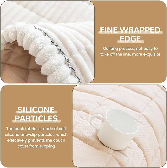 OTOB Couch Cover for Dogs Washable, Non Slip Plush Sofa Covers for 3 Cushion Couch, Fuzzy Pet Friendly Mat Bed Furniture Protector Sofa Slipcover, All Seasons (Cream, 27.6" x 70.9")
