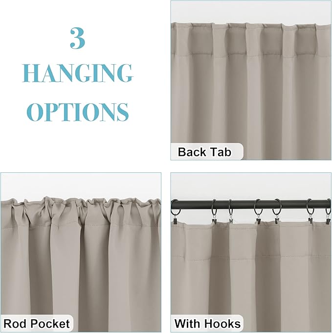 RYB HOME Small Window Curtains - Blackout Insualting Privacy Curtains for Kids Bedroom Kitchen Bathroom Basement Cafe Cabinet Tiers Drapes, 34 Width x 24 Length, 2 Panels, Sand