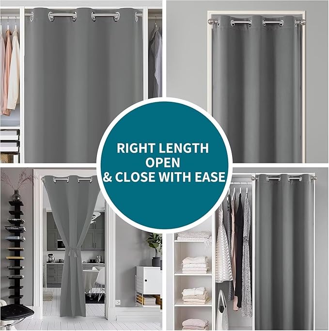 Joydeco Custom Size Door Curtain, Closet Door Curtain - Light Grey