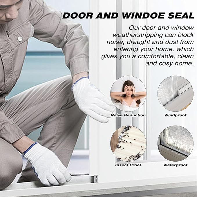 2Pcs×196" Wedge Weather Stripping Door Seal Strip for Door Frame & Window,Self Adhesive Window Insulation Draft Stopper Seal for Winter,Gray Foam Door Gap Filler for Soundproofing Light Blocker,Black