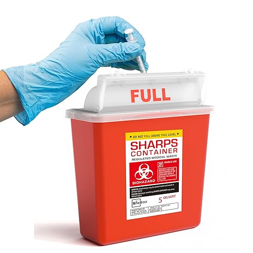Sharps Container Large - Sharps Containers for Home Use and Labs - Portable Needle Disposal and Travel Size Biohazard Bin - 5 Quart Plus (Pack of 1)