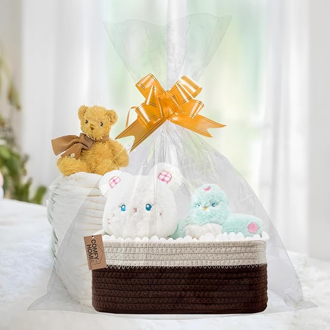 COMFY HOMI 11.5"x7.5"x4.7" Storage Baskets for Organizing | Cotton Rope Woven Basket | Toy Storage Bin Box | Basket for Shelves, Closet Organizer Bin, Decorative Closet Shelf, 3 Pack, dark brown/white