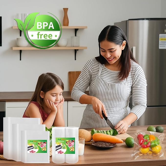 MakMeFre100 Count Vacuum Sealer Bags 50 of Each Size 50 Quart 8"X12"and 50 Gallon11"X16", BPA Free Sous Vide Seal a Meal Commercial Grade Vacuum Seal PreCut Combo Pack Bag