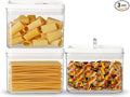 Felli Flip Tite Storage Container with Lid 4” RECTANGULAR Airtight Ring Flip Top, Stackable Kitchen Counter Pantry Organizer Acrylic Canister Jar for Pasta Spaghetti Cereal Granola Coffee (1.9qt)