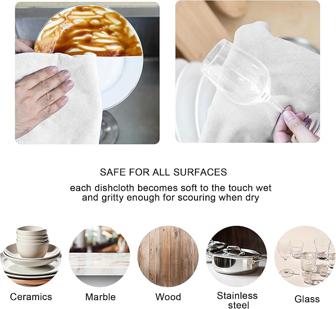 kimteny 13x28 Inches Kitchen Cloth Dish Towels, 400 GSM Premium Dishcloths, Super Absorbent Coral Velvet Microfiber Cleaning Cloths, Fast Drying Rags for Washing Dishes (8 Pack, White)