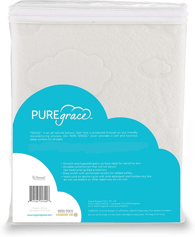 PUREgrace Tencel Mattress Protector (Full) – Waterproof, Noiseless Cover for Potty Training, Breathable and Durable with Deep-Pocketed Corners for Secure Fit