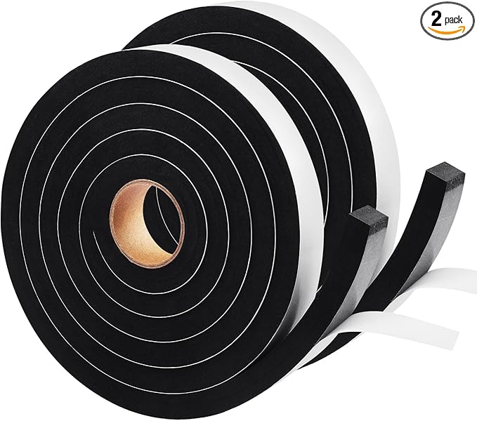 Seal Foam Tape, 2 Rolls 1/2 Inch W x 1/2 Inch T Weather Stripping for Door and Window,High Density Single Sided Closed Cell Door Insulation Weather Strip, 2 Rolls Total 13FT Black