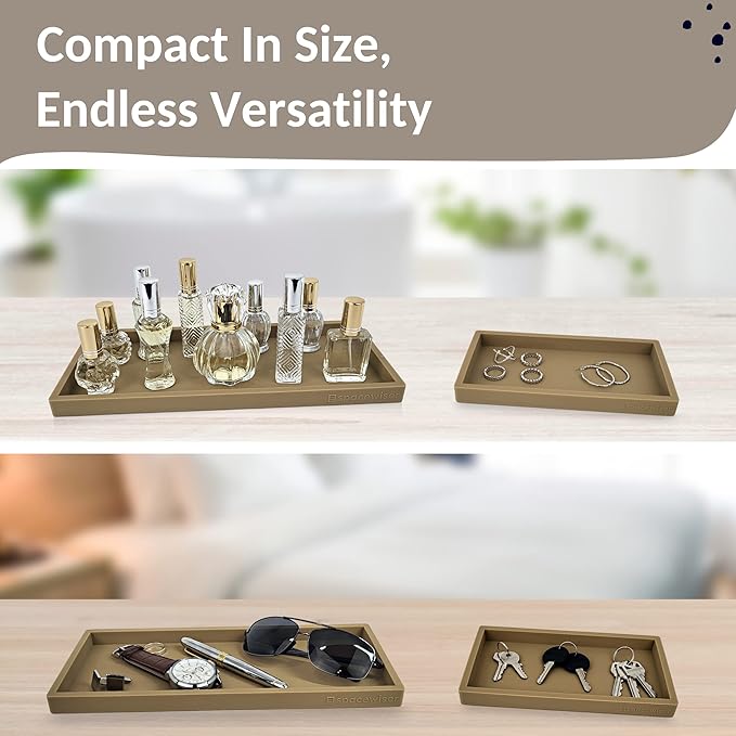 Countertop and Vanity Tray - 2 PC (11” and 7”) Shatterproof Silicone Kitchen and Bathroom Trays for Counter, Kitchen Soap Dispenser Tray, Vanity Trays for Bathroom, Perfume Key Tray