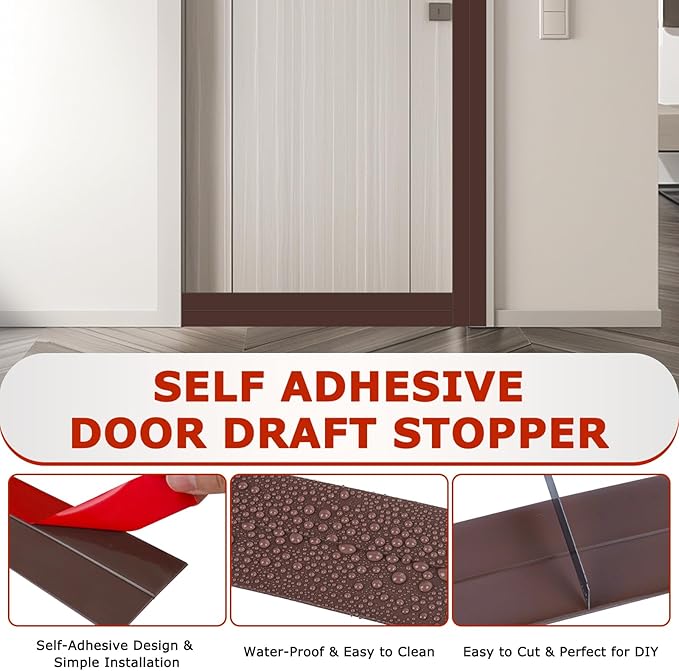 Weather Stripping Self Adhesive Door Draft Stopper Flexible Shower Door Bottom Seal Silicone Seal Strip for Sliding Glass Windows Side Gaps (Brown, 2 Inch Wide x 40 Feet Long)