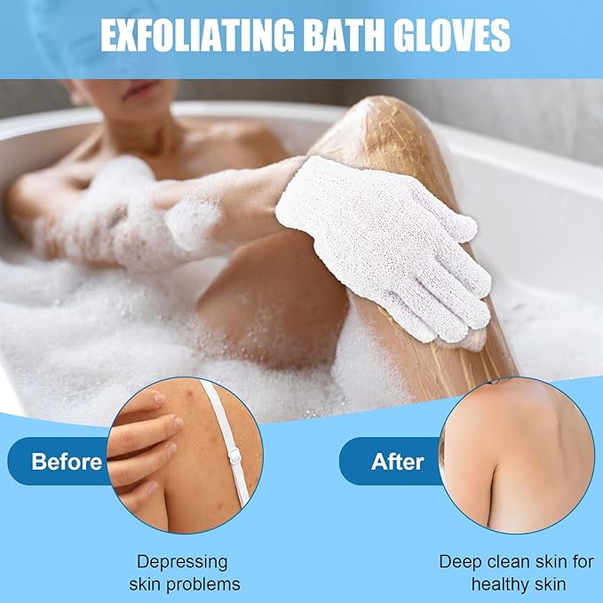 60Pcs Exfoliating Gloves Bulk, Scrub Gloves Exfoliating Body Scrubber Glove Exfoliator for Body Scrub Mitt, Bath Gloves for Shower Exfoliating Shower Glove for Women Bathing Accessories(White)