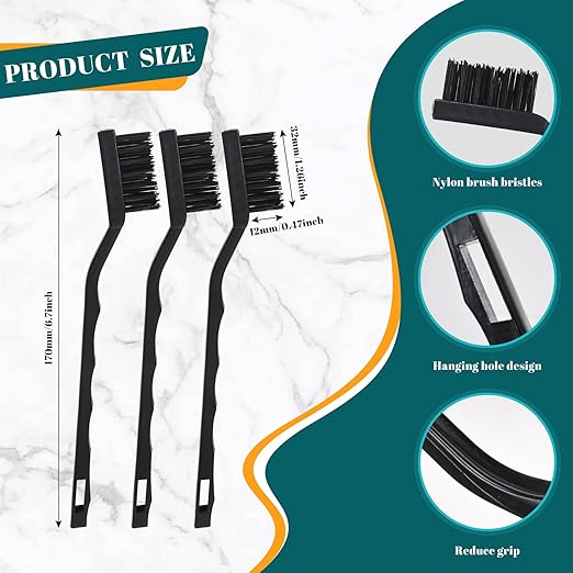 12 Pcs Mini Nylon Brush Set, Nylon Scratch Brush with Curved Handle, Cleaning Weld Slag and Rust