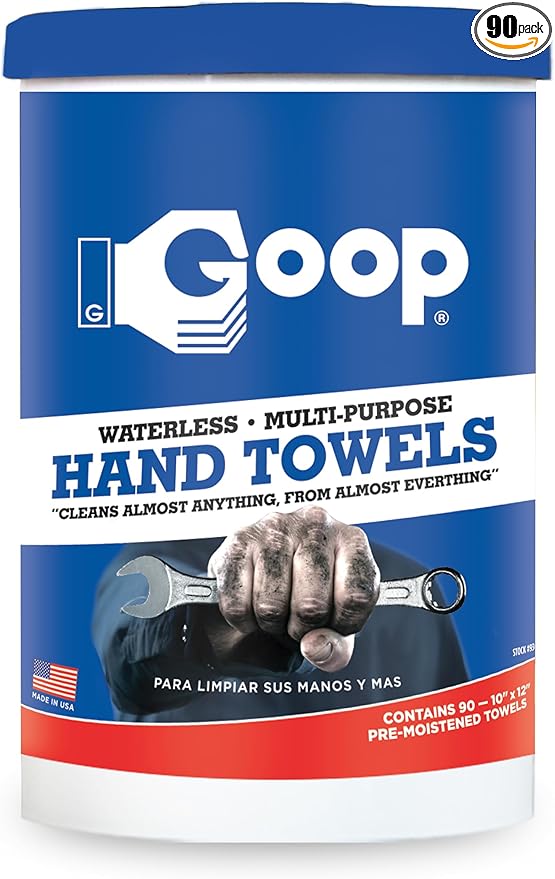 GOOP Multi-Purpose Waterless Hand Cleaner Towels - 90, 10" x 12" Towels
