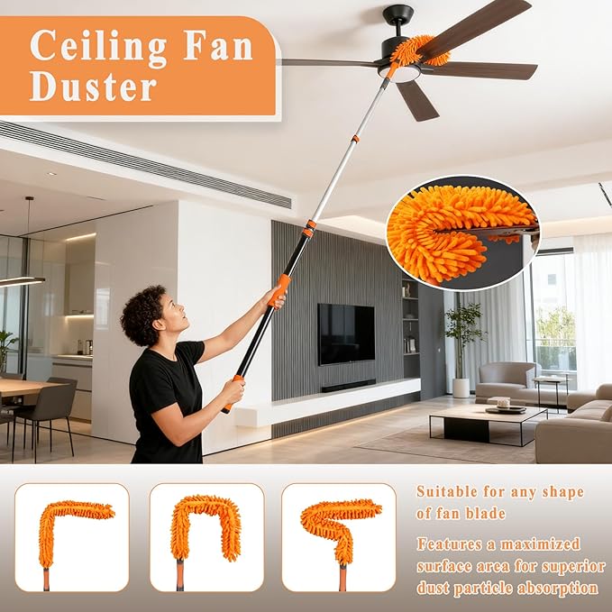 20ft High Ceiling Duster Kit with 5-12ft Heavy-Duty Extension Pole, Cobweb Duster, Ceiling Fan Duster, Window Squeegee & Cleaner, Microfiber Duster, Wall Mop for Home High Reach Cleaning