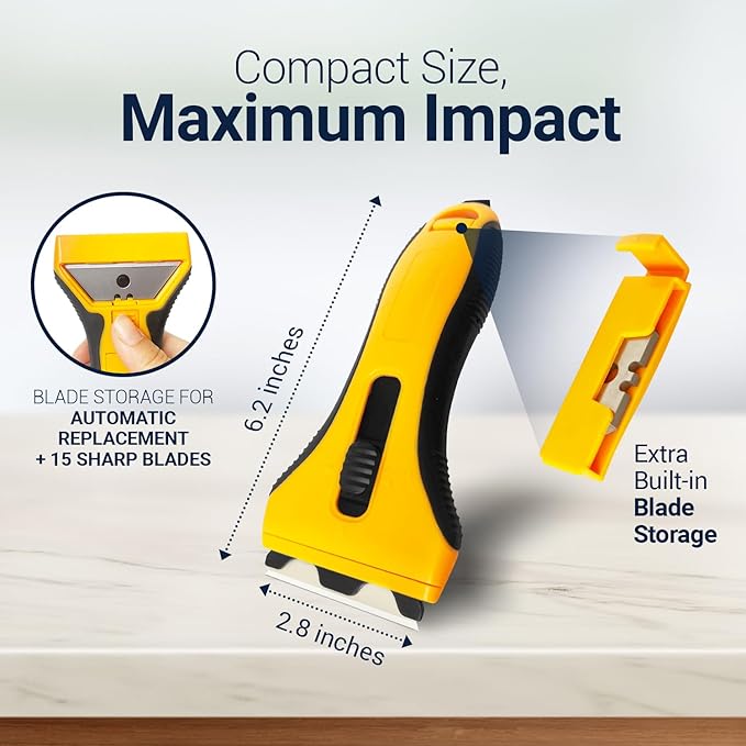 Razor Blade Scraper Tool With 15 Extra Blades - Razor Scraper Tool for Glass, Stove Top Scraper, Scraper Tool for Kitchen, Paint, Glass, Window, Cleaning