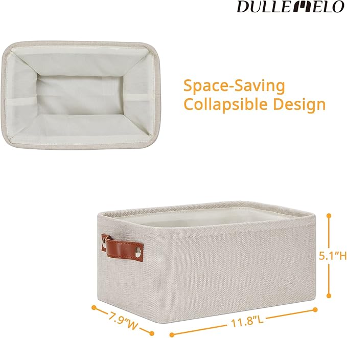DULLEMELO Small Storage Basket for Shelves, Small Fabric Collapsible Rectangular Storage Bin for Shelves, Closets, Nursery, Home, Office, Empty Gift Basket (Beige)