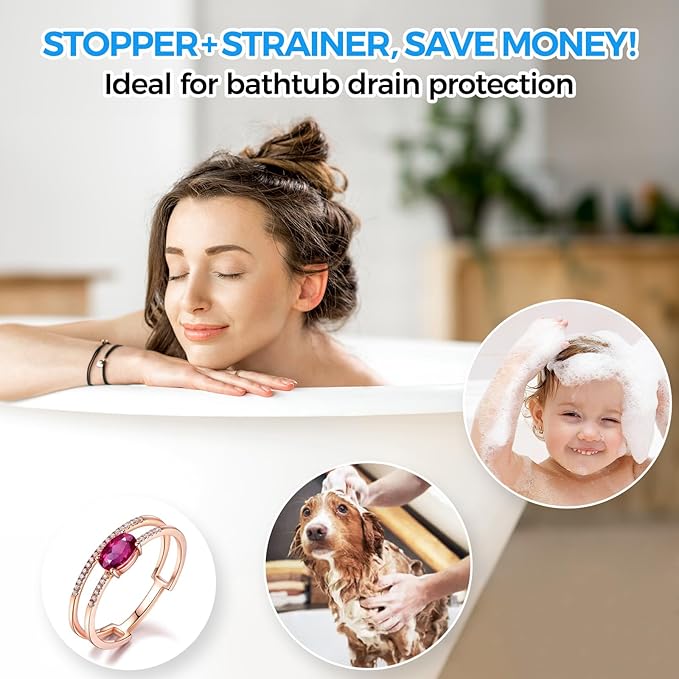 zaa 5 Pcs Bathtub & Shower Drain Hair Catcher, 2 Pack Silicone Collapsible Drain Protector and Drain Cover with 3 Snake Drain Clog Removers, for Pop-Up and Regular Drains of Tub, Shower, Bathroom