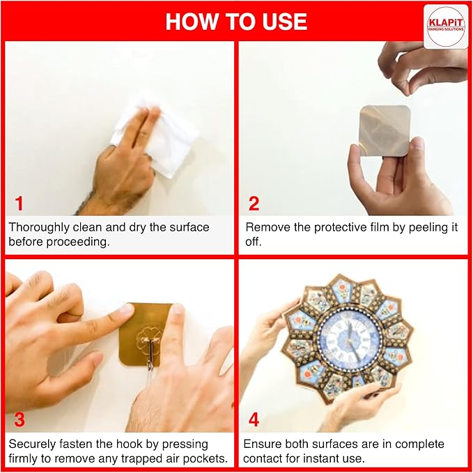 KLAPiT Super Hook - Heavy-Duty Adhesive Clear Wall Hooks, Holds Up to 11 lbs, Waterproof, No Damage, Easy Install on Tile, Wood, Stone, Glass & Metal - Made of Steel (Clear, 8pc)