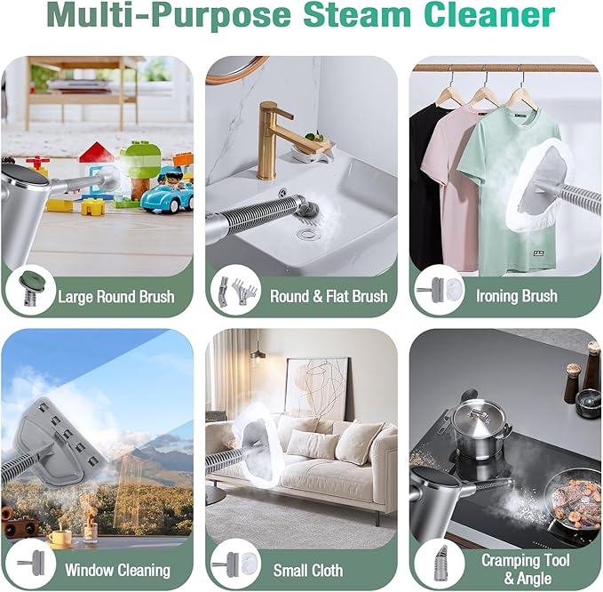 11-in-1 Steam Mop - Detachable Handheld Steam Cleaner with 500mL Tank, 260℉ Floor Steamer for Hardwood, Tile, Grout, Windows, Bath & Kitchen - 3-Level Steam Control, Multi-Purpose Floor Steam Cleaner