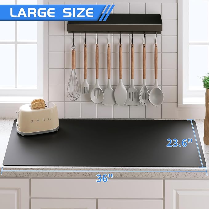 Warome Silicone Mat,36"x 23.6" Heat Resistant Mats for Countertop Protector,Nonstick Silicone Craft Mat/Placemats,Washable Silicone Mats for Kitchen Counter,No Creases Counter Mat-Black