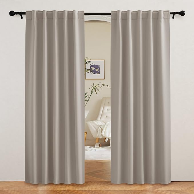 RYB HOME Blackout Curtains 80 inches Long Thermal Insulating Large Window Curtains for Living Room Sliding Glass Door Dining Home Office Backdrop, Sand, W 42 x L 80 per Panel, 2 Panels