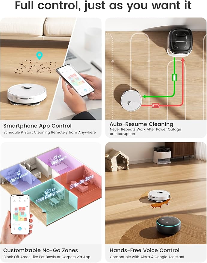 Lefant LiDAR Robot Vacuum and Mop, All-in-One Dock,56-Day Self-Emptying, 190° PSD Obstacle Avoidance, Customized Cleaning, 12000Pa Strong Suction, 220 Min Runtime, WiFi/Alexa/APP/iWatch, M3