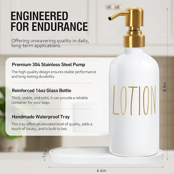 MOMEEMO Bathroom Soap Dispenser Set, Contains Lotion and Hand Soap Dispenser, Suitable for Bathroom Decor. (White)
