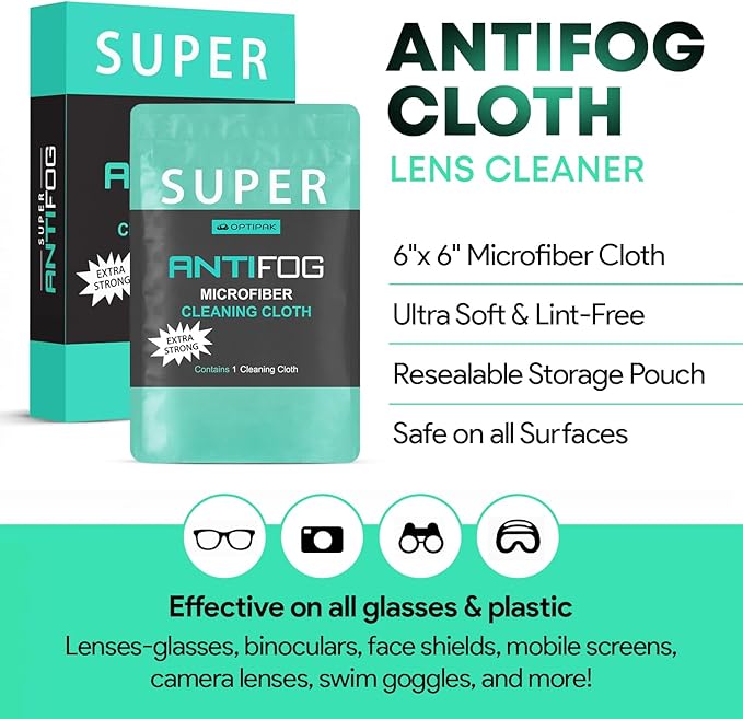 Anti Fog Microfiber Cleaning Cloth for Glasses | Individually Wrapped Microfiber Lens Cleaning Cloth for Eyeglasses, Lenses, Binoculars, Face Shields, Ski Masks or Swim Goggles (10 Count)