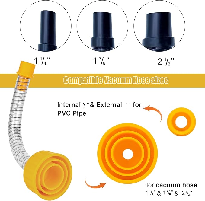 Wet Vac Attachment A/C Drain Lines Cleaner Tool, AC Drain Line Vacuum Adapter to Unclog and Evacuate ABS Compatiable With Most PVC Pipe Sizes Orange
