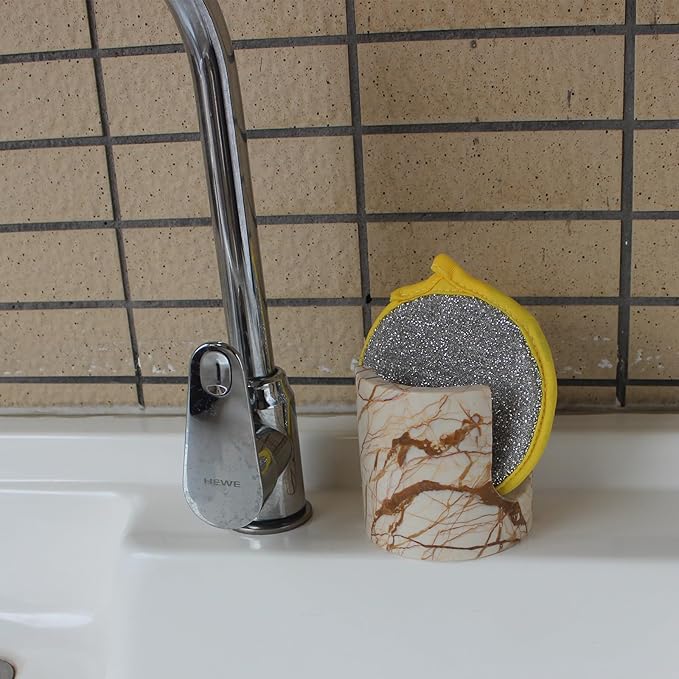 Natural Pink Marble Sponge Holder for Kitchen Counter, Drying Rack, Sponge Caddy for Sink Organizer