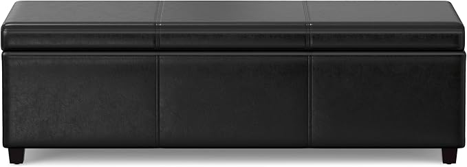 SIMPLIHOME Avalon 54 inch Wide Contemporary Rectangle Extra Large Storage Ottoman Bench in Midnight Black Vegan Faux Leather, Assembled, For the Living Room, Entryway and Family Room