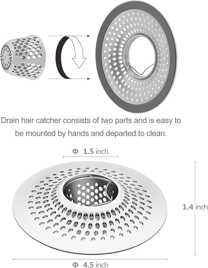 LEKEYE Shower Drain Hair Catcher/Bathroom Drain Cover/Bathtub Drain Strainer/Shower Stall Drain Protector(Pearl Chrome)