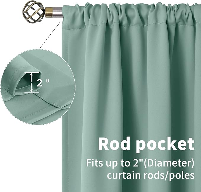 BGment Light Sage Blackout Curtains 40 Inches Length for Bedroom Kitchen - Rod Pocket Thermal Insulated Drapes for Short Window Cafe Decorative Privacy, 42 x 40 Inch, 2 Panels