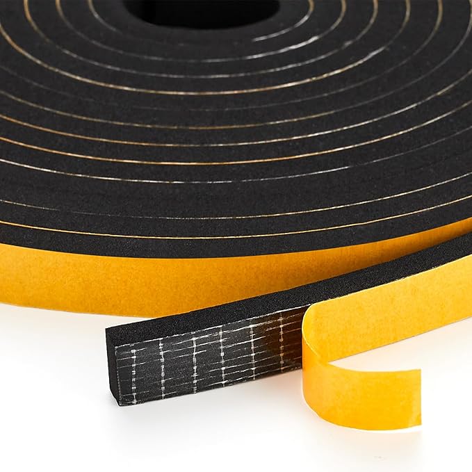 10 Feet Weather Stripping Door Seal, 1" Wide X 1/8" Thick Door Seal Strip High Density Foam Tape Adhesive Strip for Door Soundproofing,Window Insulation (1" x 1/8" x 10FT,Black)