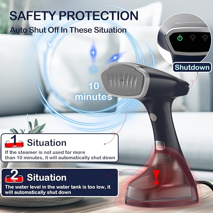 BEAUTURAL Handheld Garment Steamer for Clothes, Handheld steamer with Foldable Design, Easy to Remove Wrinkles, 1500W, 25-Second Fast Heat up, 2 Steam Level Setting with Continuous Steaming