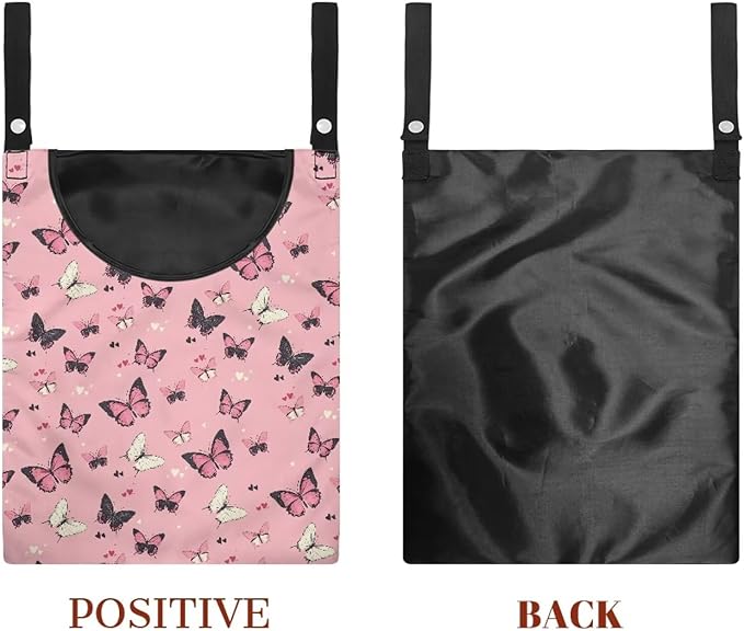 Butterfly Print Clothes Pin Hanging Bag, Stylish Clothespin Bag with Hanging Rope Clothes Pins Bag Holder Outdoor for Clothespin