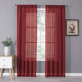 Tollpiz Sheer Curtains Bedroom Linen Textured Curtain Sheers Light Filtering Voile Rod Pocket Curtains for Living Room, 38 x 84 inches Long, Burgundy Red, Set of 2 Panels