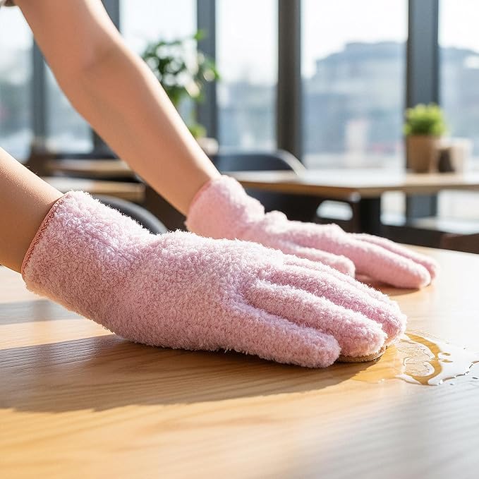 Grevosea 3 Pairs Microfiber Gloves Household Cleaning Glove Plant Dusting Glove Washable Reusable Mittens Gloves for Plants House Cars Blinds Dusting Furniture and Small Objects (3 Colors)