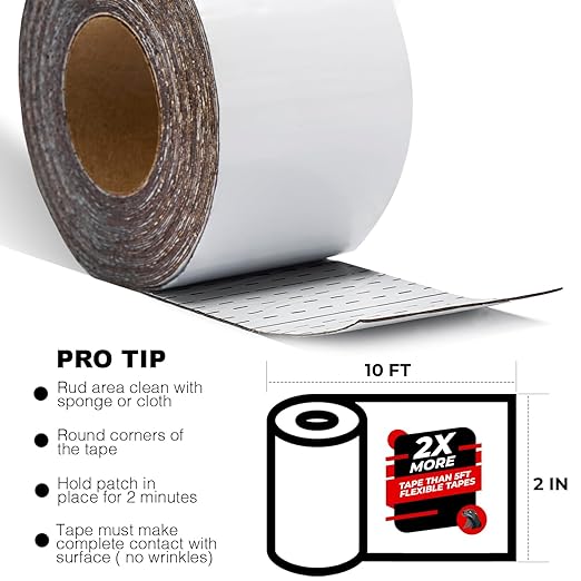 White RV Roof Sealant Tape, 2" x 10' Waterproof Repair Seal Tape – Extra Thick, UV-Resistant, Weatherproof Patch for Permanent Leak Sealing on RVs, Trailers, and Mobile Homes